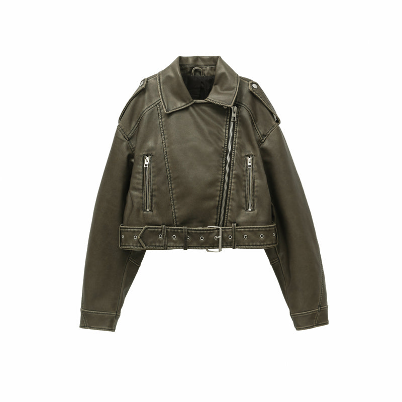 Nuovo Giacca da donna in ecopelle Retro Motorcycle Outwear
