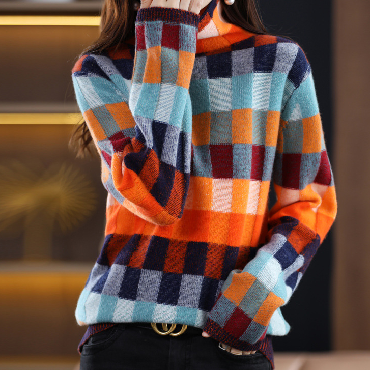 CASHMERE COUTURE PATCHWORK TURTLENECK SWEATER