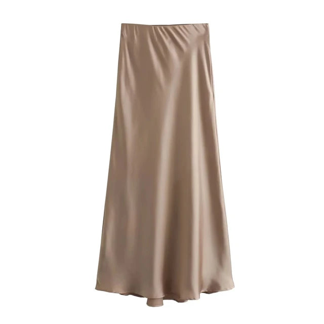 TRAFZA-Jupe Longue en Satin pour Femme, Élégante, Couleur Unie, Chic, Taille Haute, Slim, Mode Féminine, InjBergame, Mi-Longue, Moulante, Y2K