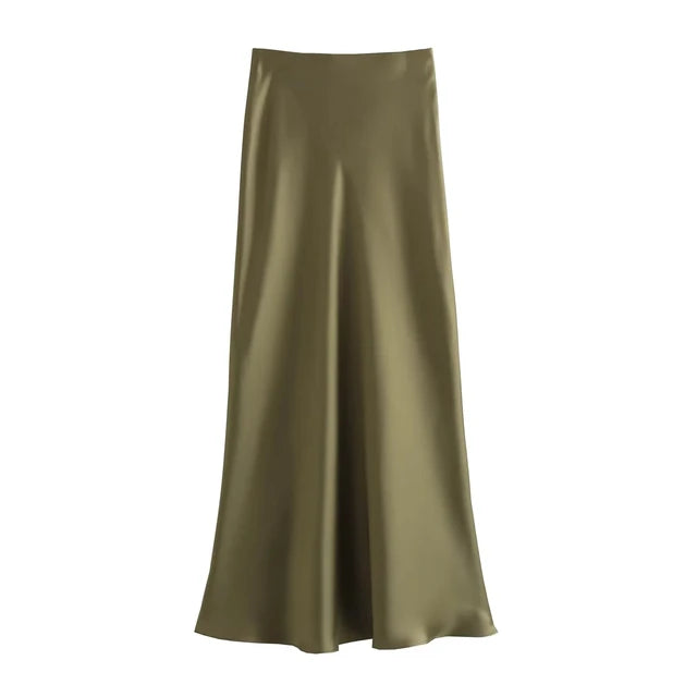 TRAFZA-Jupe Longue en Satin pour Femme, Élégante, Couleur Unie, Chic, Taille Haute, Slim, Mode Féminine, InjBergame, Mi-Longue, Moulante, Y2K