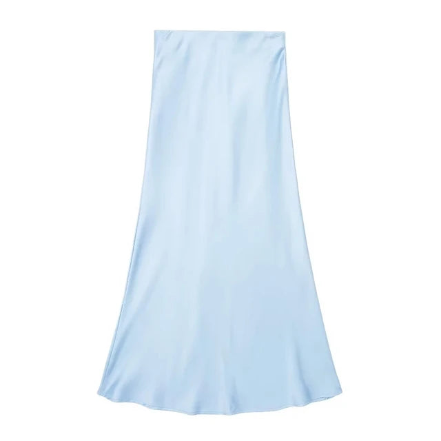 TRAFZA-Jupe Longue en Satin pour Femme, Élégante, Couleur Unie, Chic, Taille Haute, Slim, Mode Féminine, InjBergame, Mi-Longue, Moulante, Y2K