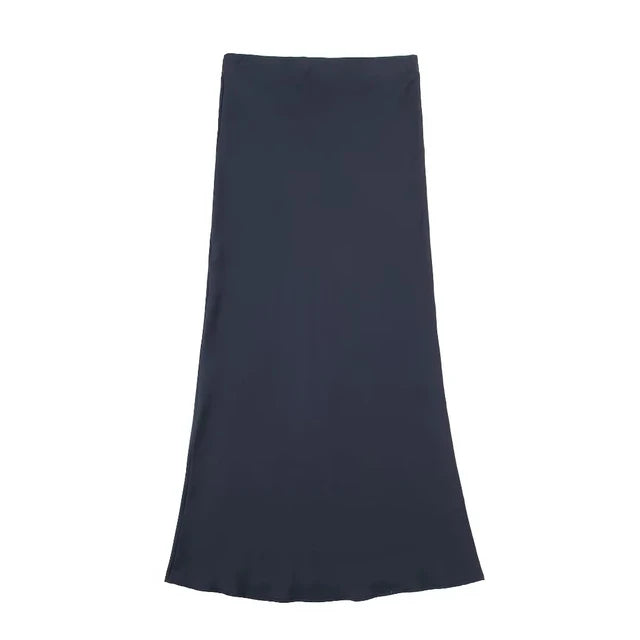 TRAFZA-Jupe Longue en Satin pour Femme, Élégante, Couleur Unie, Chic, Taille Haute, Slim, Mode Féminine, InjBergame, Mi-Longue, Moulante, Y2K