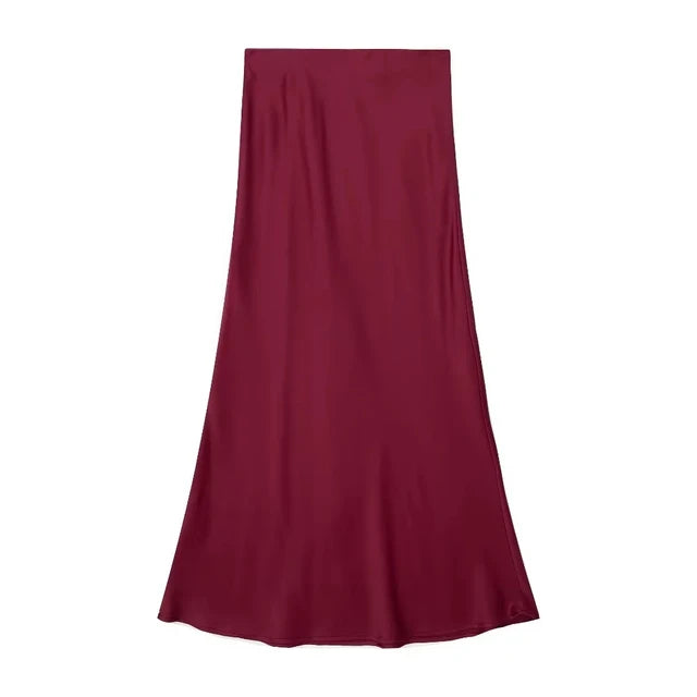 TRAFZA-Jupe Longue en Satin pour Femme, Élégante, Couleur Unie, Chic, Taille Haute, Slim, Mode Féminine, InjBergame, Mi-Longue, Moulante, Y2K