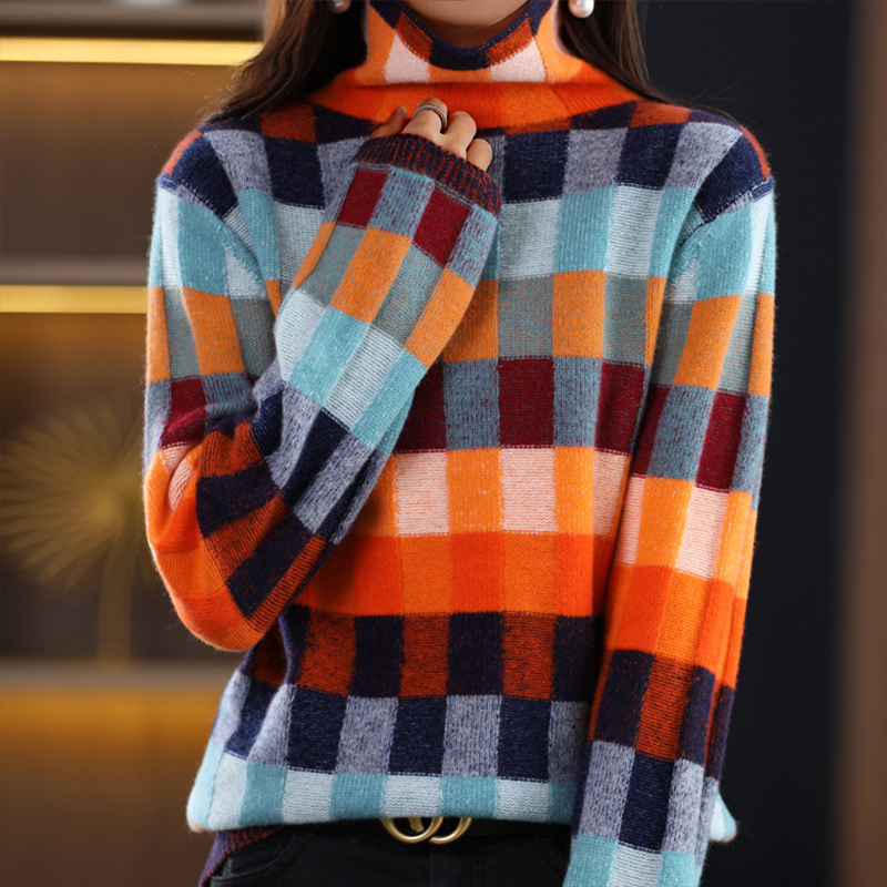 CASHMERE COUTURE PATCHWORK TURTLENECK SWEATER