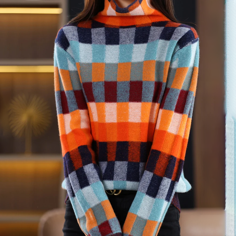 CASHMERE COUTURE PATCHWORK TURTLENECK SWEATER