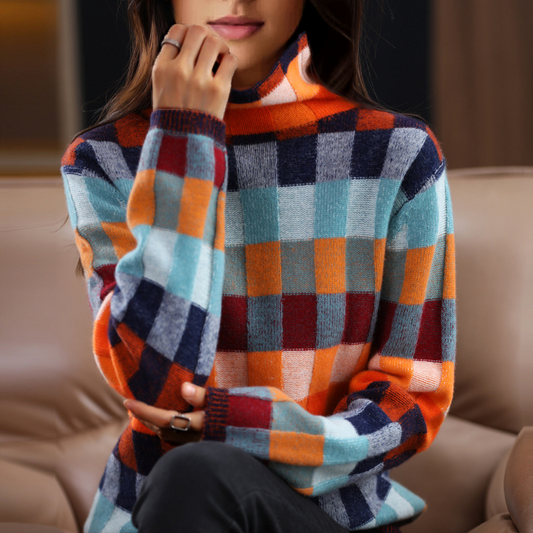 CASHMERE COUTURE PATCHWORK TURTLENECK SWEATER